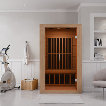 SteamSpa Viti 2-Person Carbon FAR Infrared Hemlock Wooden Indoor Home Sauna Room with LED Touch Control Panel SteamSpa