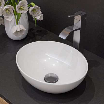 ALFI brand AB1158-BN Tall Brushed Nickel Tall Square Body Curved Spout Single Lever Bathroom Faucet ALFI brand