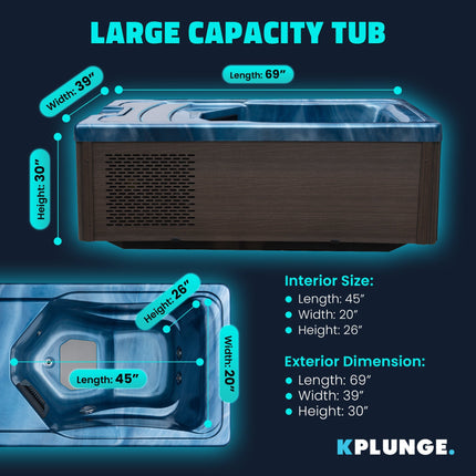 KPLUNGE All-in-One Cold Plunge and Hot Tub with Built-in Chiller, Lights, and WiFi in Blue KPLUNGE