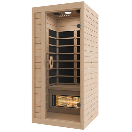 SteamSpa Lucia 1-Person Carbon FAR Infrared Hemlock Wooden Indoor Home Sauna Room with LED Touch Control Panel SteamSpa