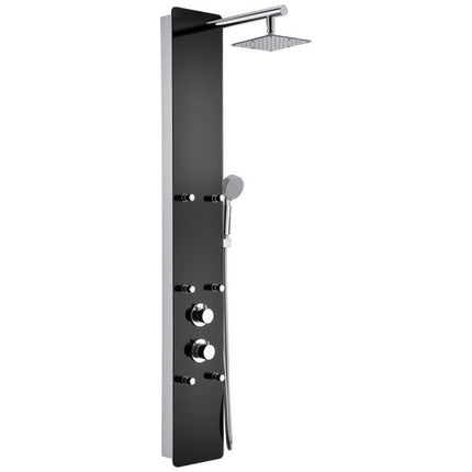 ANZZI Melody 59 in. 6-Jetted Shower Panel with Heavy Rain Shower and Spray Wand in Black Deco-Glass SP-AZ018 Anzzi