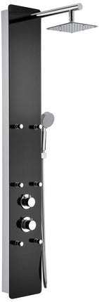 ANZZI Melody 59 in. 6-Jetted Shower Panel with Heavy Rain Shower and Spray Wand in Black Deco-Glass SP-AZ018 Anzzi