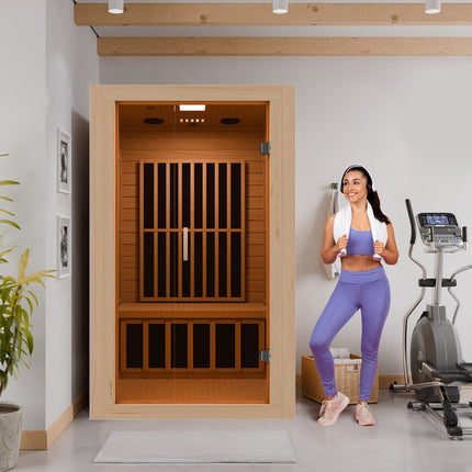 SteamSpa Viti 2-Person Carbon FAR Infrared Hemlock Wooden Indoor Home Sauna Room with LED Touch Control Panel SteamSpa