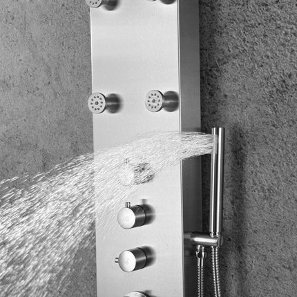 ANZZI Fontan 64 in. 6-Jetted Full Body Shower Panel with Heavy Rain Shower and Spray Wand in Brushed Steel SP-AZ026 Anzzi