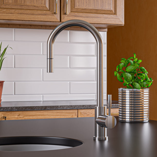 ALFI brand AB2028-BSS Solid Brushed Stainless Steel Single Hole Pull Down Kitchen Faucet Alfi Brand