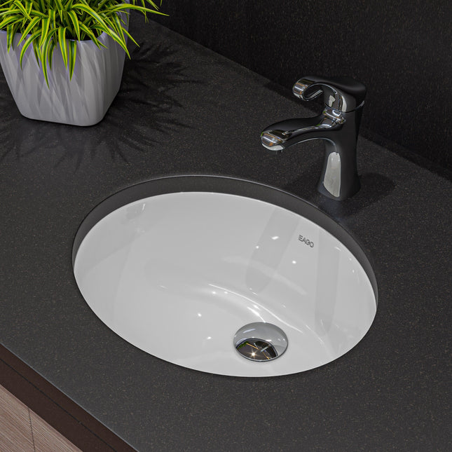 EAGO BC224 White Ceramic 18"x15" Undermount Oval Bathroom Sink EAGO