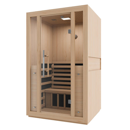 SteamSpa Fiji 2-Person Carbon FAR Infrared Hemlock Wooden Indoor Home Sauna Room with LED Touch Control Panel SteamSpa