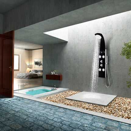 ANZZI Llano Series 56 in. Full Body Shower Panel System with Heavy Rain Shower and Spray Wand in Black SP-AZ047 Anzzi