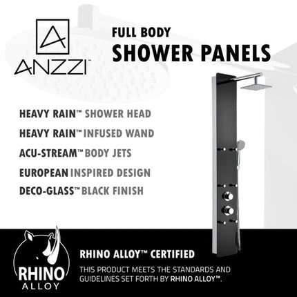 ANZZI Melody 59 in. 6-Jetted Shower Panel with Heavy Rain Shower and Spray Wand in Black Deco-Glass SP-AZ018 Anzzi