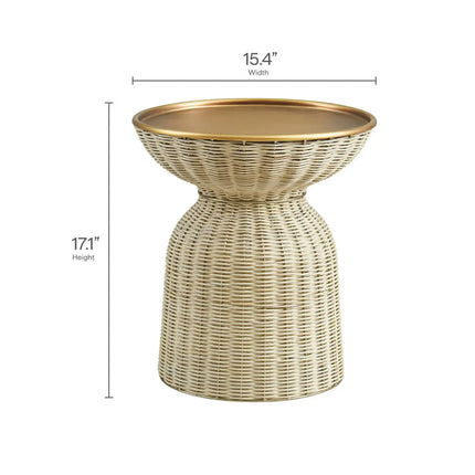 Modway EEI-7189-BBR-NAT Lazaro Round Rattan Side Table - Burnished Brass Natural Modway