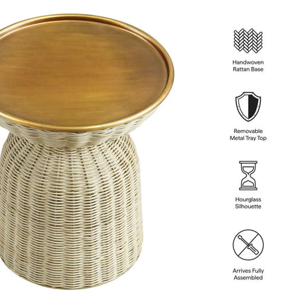 Modway EEI-7189-BBR-NAT Lazaro Round Rattan Side Table - Burnished Brass Natural Modway