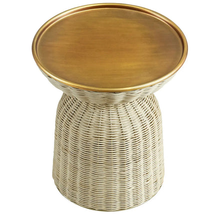 Modway EEI-7189-BBR-NAT Lazaro Round Rattan Side Table - Burnished Brass Natural Modway