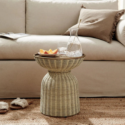 Modway EEI-7189-BBR-NAT Lazaro Round Rattan Side Table - Burnished Brass Natural Modway