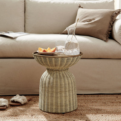 Modway EEI-7189-BBR-NAT Lazaro Round Rattan Side Table - Burnished Brass Natural