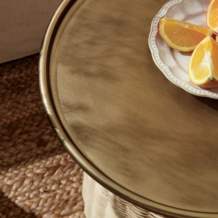 Modway EEI-7189-BBR-NAT Lazaro Round Rattan Side Table - Burnished Brass Natural Modway