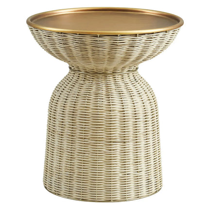 Modway EEI-7189-BBR-NAT Lazaro Round Rattan Side Table - Burnished Brass Natural Modway