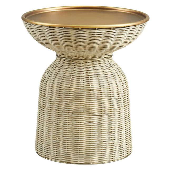 Modway EEI-7189-BBR-NAT Lazaro Round Rattan Side Table - Burnished Brass Natural Modway