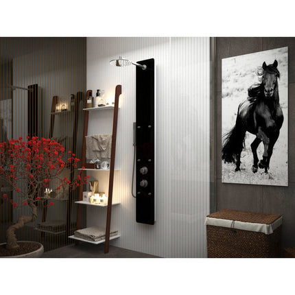 ANZZI Melody 59 in. 6-Jetted Shower Panel with Heavy Rain Shower and Spray Wand in Black Deco-Glass SP-AZ018 Anzzi