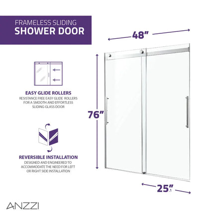 Anzzi 48 in. x 76 in. Frameless Sliding Shower Door with Handle in Chrome SD-FRLS05901CH Anzzi