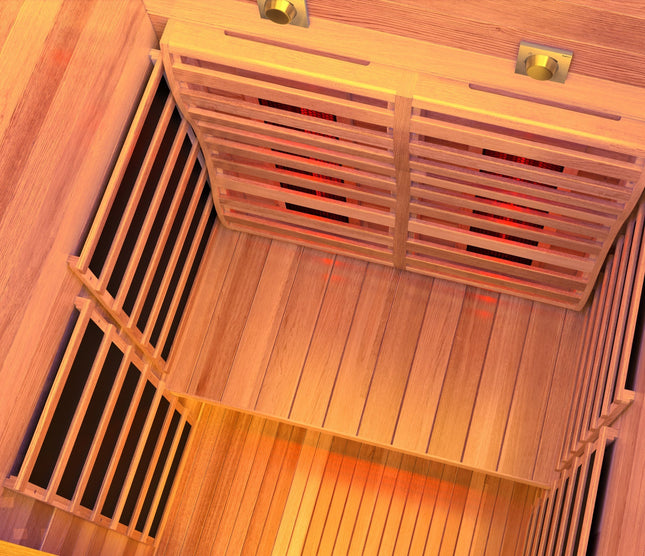2-Person Outdoor Cabin Sauna in Red Cedar and Hemlock with Far Infrared, Starry Night Lights, and Touch Pad Controller SteamSpa