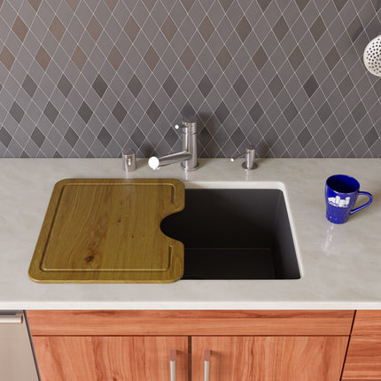ALFI brand AB2420UM-BLA Black 24" Undermount Single Bowl Granite Composite Kitchen Sink Alfi Brand