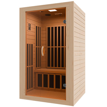 SteamSpa Viti 2-Person Carbon FAR Infrared Hemlock Wooden Indoor Home Sauna Room with LED Touch Control Panel SteamSpa