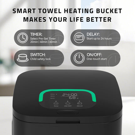 Anzzi 23L Luxury Bucket Towel Warmer, Large Capacity, LED Display, Adjustable Timer, Flip-Top Lid, Child Safe, Auto Shut-Off Plaza Home Decor