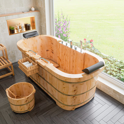 ALFI brand AB6604 Round Wooden Cedar Foot Soaking Tub Alfi Brand