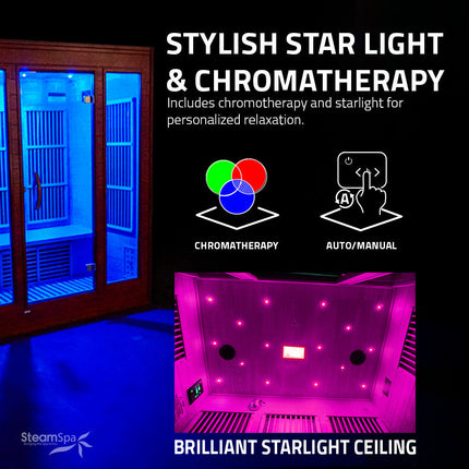 SteamSpa Seychelles 2-Person Carbon FAR Infrared Infrared Hemlock Wooden Indoor Home Sauna Room with LED Touch Control Panel SteamSpa