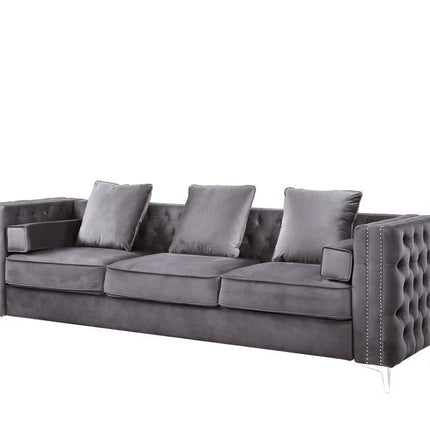 ACME LV00368 Bovasis Light Gray Sofa with 5 Pillow