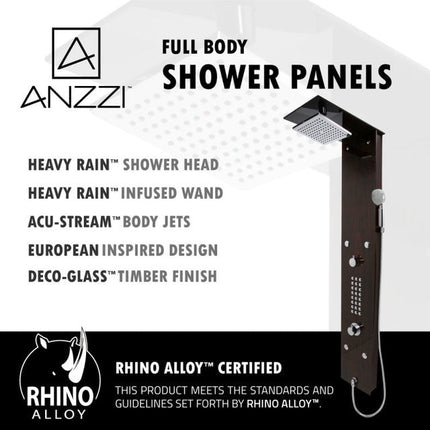 ANZZI Rite 60.75" 28-Jetted Full Body Shower Panel with Heavy Rain Shower And Spray Wand In Mahogany Style Deco-Glass - SP-AZ016 Anzzi