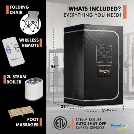 SteamSpa Portable 1-Person Home Steam Sauna with Digital Control, Black SteamSpa