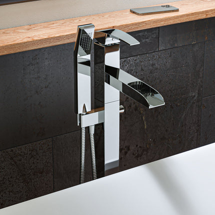ALFI brand AB2843-PC Polished Chrome Single Hole Floor Mounted Waterfall Tub Filler Alfi Brand