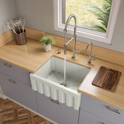 ALFI brand AB2418HS-B 24 inch Biscuit Reversible Smooth / Fluted Single Bowl Fireclay Farm Sink Alfi Brand