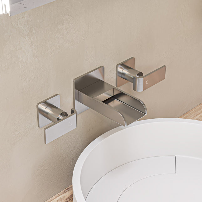 ALFI brand AB1796-BN Brushed Nickel Widespread Wall Mounted Modern Waterfall Bathroom Faucet Alfi Brand