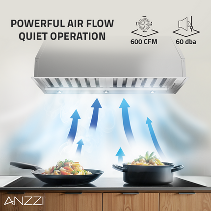 ANZZI 30-Inch 600 CFM 3-Speed Stainless Steel Convertible Residential Insert Range Hood with LED Lamp Anzzi