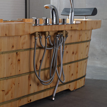ALFI brand AB1130 65" 2 Person Free Standing Cedar Wooden Bathtub with Fixtures & Headrests ALFI brand