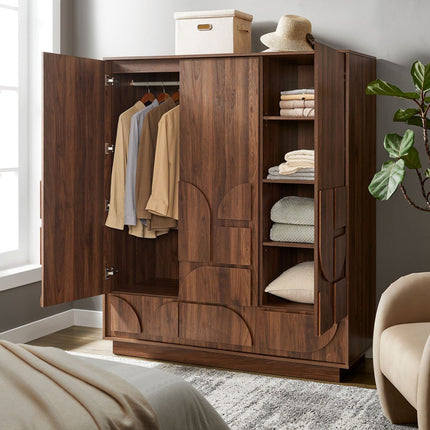 Modway MOD-7164-WAL Bulwark 3-Door Wardrobe Closet Walnut Modway