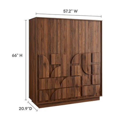 Modway MOD-7164-WAL Bulwark 3-Door Wardrobe Closet Walnut Modway