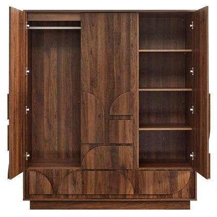 Modway MOD-7164-WAL Bulwark 3-Door Wardrobe Closet Walnut Modway
