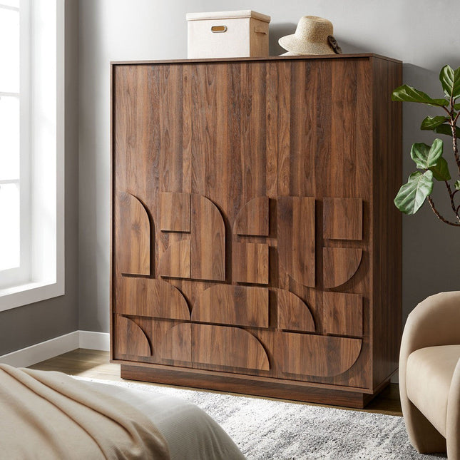 Modway MOD-7164-WAL Bulwark 3-Door Wardrobe Closet Walnut Modway