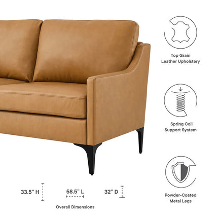 Modway EEI-6020-TAN Corland Leather Loveseat Tan Modway