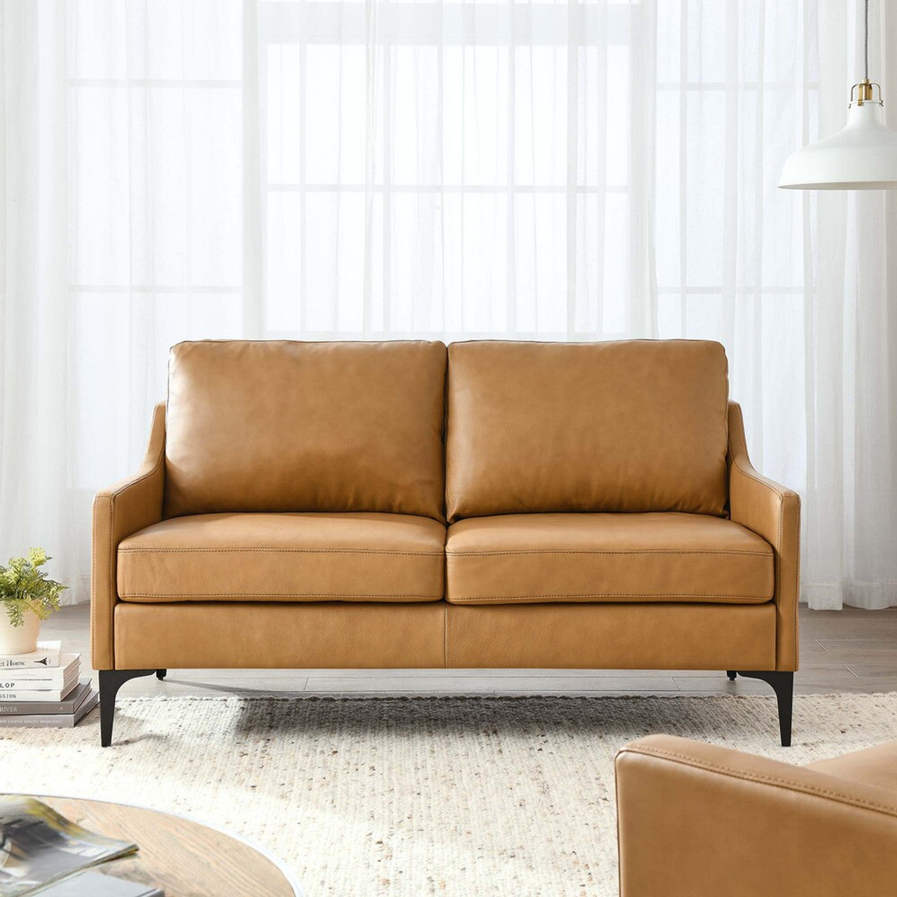 Modway EEI-6020-TAN Corland Leather Loveseat Tan