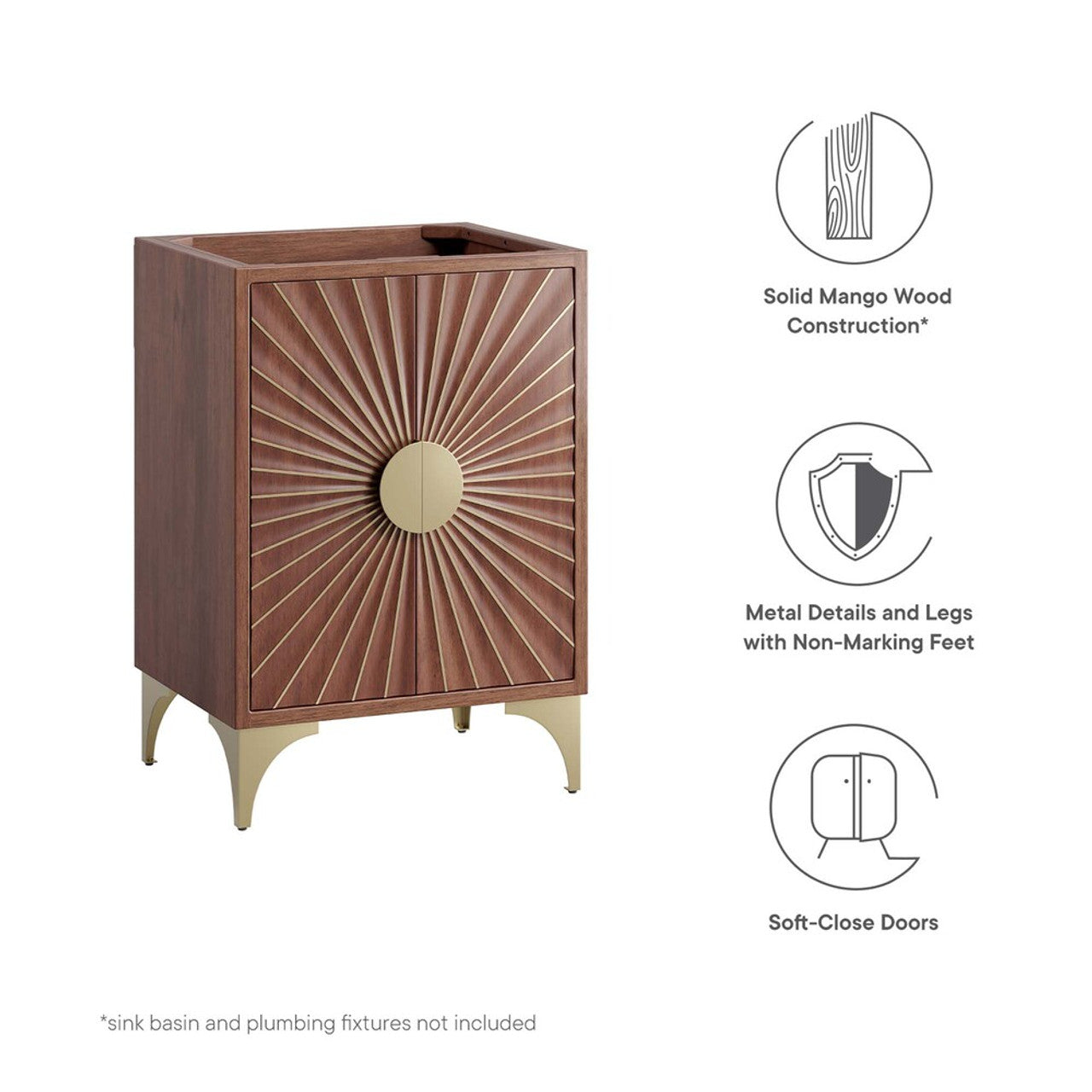 Modway EEI-6165-WAL Daylight 24" Bathroom Vanity Cabinet Walnut