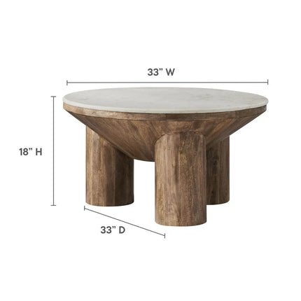 Modway EEI-7146-WAL Ellison 33" Round Wood Coffee Table With Marble Top Walnut Modway