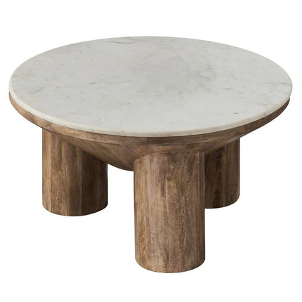 Modway EEI-7146-WAL Ellison 33" Round Wood Coffee Table With Marble Top Walnut Modway