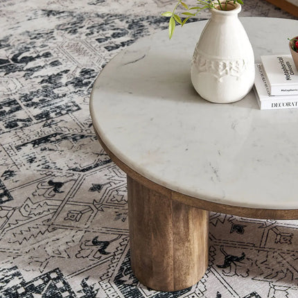 Modway EEI-7146-WAL Ellison 33" Round Wood Coffee Table With Marble Top Walnut Modway