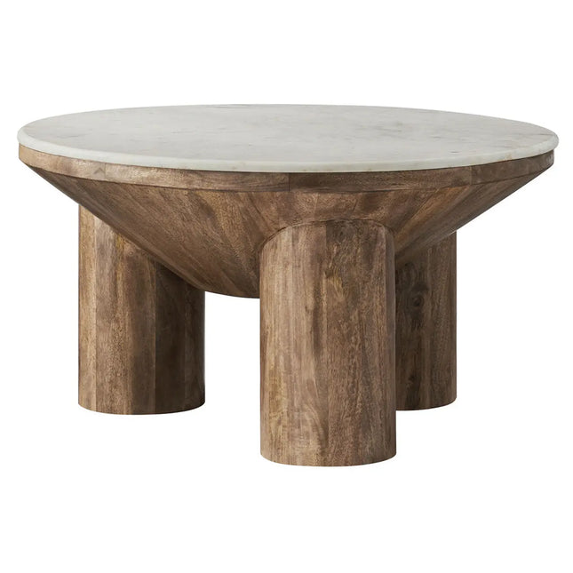 Modway EEI-7146-WAL Ellison 33" Round Wood Coffee Table With Marble Top Walnut Modway