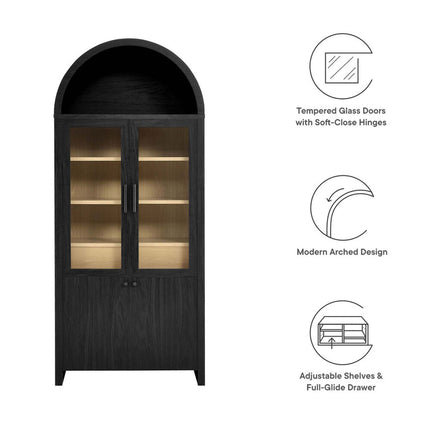 Modway EEI-6834-BLK-OAK Evie Arched Tall Display Cabinet Black Oak Modway
