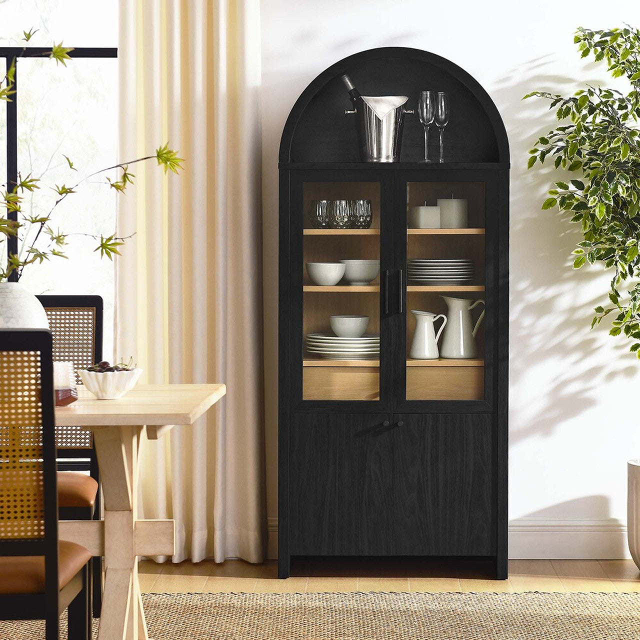 Modway EEI-6834-BLK-OAK Evie Arched Tall Display Cabinet Black Oak